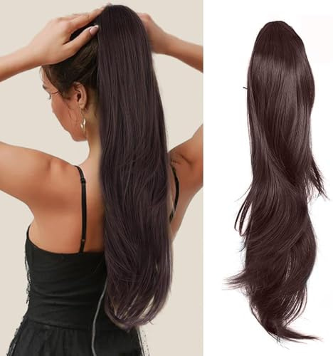 RPAEOY 60 cm Pferdeschwanz Haarverlängerung mit Kordel & Clips Langer gewellter Pferdeschwanz Verlängerung Mehrschichtiges Haarteil Synthetisch für Frauen