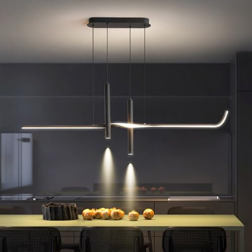 Pendelleuchte LED Dimmbar Hängelampe Wohnzimmer Esstischlampe mit Fernbedienung, Moderne Hängeleuchte for Esszimmer, Höhenverstellba Hängend Lampe für Büro Bar esstisch Küche (Schwarz, 80 cm)