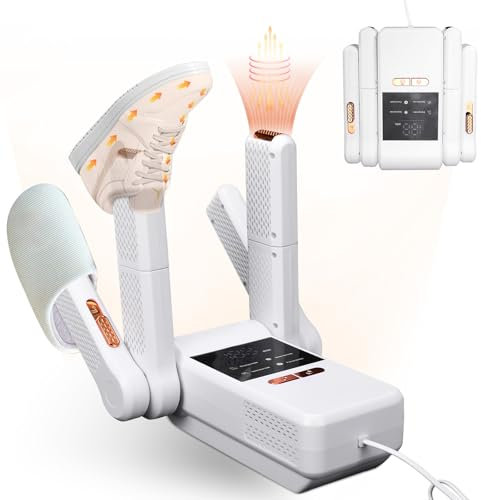 Boots Dryer with 4 Stands, Electric Shoe Dryer with 2H Timer, 4 Modes, Negative Ion Deodorizer, Foldable Shoe Warmer for Shoes, Gloves, Hats, Socks, UK Plug
