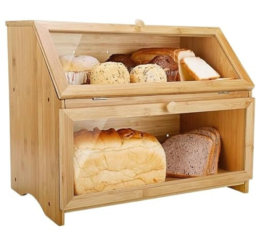 Boite A Pain Boite à Pain Boîte À Pain Pour Comptoir De Cuisine Boîte À Pain En Bois À 2 Étagères Avec Fenêtres Transparentes Et Bouches D'aération Pour Conserver Le Pain Huche à Pain Boîte De Rangeme