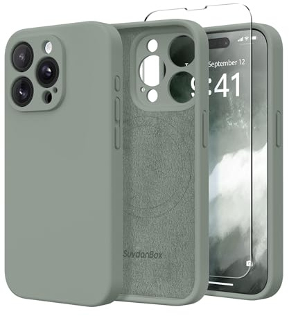 SuydanBox Magnetische Hülle für iPhone 12 Pro Max, kompatibel mit MagSafe, [Vollständiger Kameraschutz] [Displayschutzfolie] Stoßfeste Silikon-Schutzhülle für iPhone 12 Pro Max 6,7 Zoll, Calke Grün