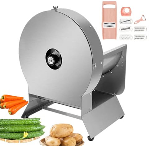 forplubossmmp Cortadora De Verduras Eléctrica, Trituradora De Verduras Comercial con Juego De Rallador Y Comedero De 22X14 Cm, Cortadora De Alimentos Eléctrica Profesional para Papas Ensaladas,Round