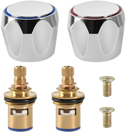 Tap Valve Top Set Tap Valves Fittings 2 Paar Wasserhahn Ventiloberteil Set, 20 Zähne Wasserhahn Kartusche Wasserhahn Ventiloberteil 1/2 Hot Cold Wasserhahn Kartusche