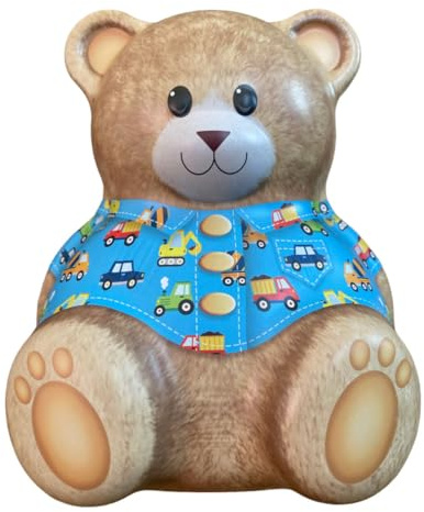 your castle Blechdose in Form eines Bärs mit Auto-Shirt blau Teddy Bär Keksdose Deko-Box Retro-Dose Aufbewahrung, Volumen: 1.4 l, Maße: 13,5 x 9 x 16 cm