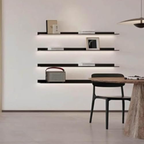 Modern Floating Wall Shelves with LED Light Aluminum Alloy Wine Cooler Storage Shelf Wall Mounted Activity Shelf for Books and Decor 150x20cm (Black)