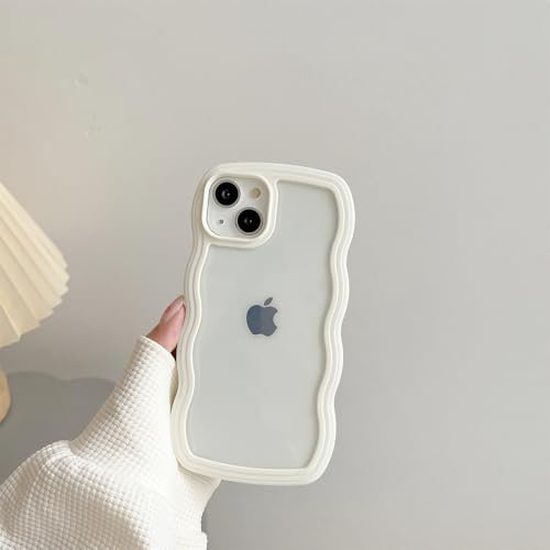 VFDHN Transparente Curly Wave-Hülle für iPhone 16 11 12 13 14 15 Pro Max 8 Plus X XR XS Stoßfeste Stoßstangenabdeckung Ästhetisch, Weiß, Für iPhone X XS