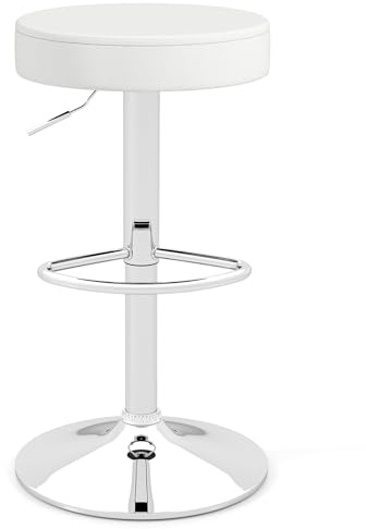 GIANTEX Bar Stool Set of 1, Adjustable Height PU Leather Bar Chair with Swivel Padded Seat, Footrest & Anti-Slip Base, Modern Backless Barstool for Kitchen, Pub Dining Room, Breakfast, Warm White