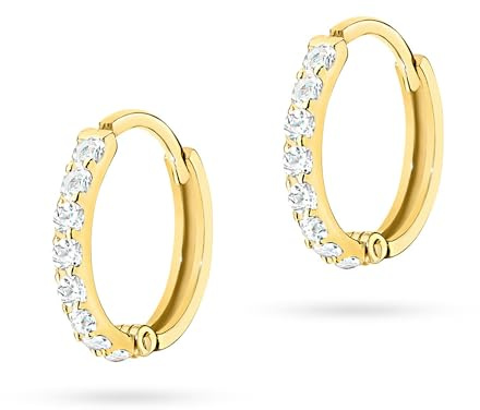 MARKO Echtgold Creolen Ohrringe 8 Karat Gelbgold 10mm mit Zirkonia Steinen – Wasserfest, Flacher Rücken, Eleganter Gold Schmuck