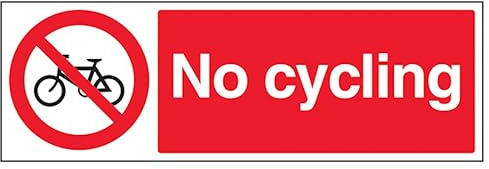 V Safety englisches Hinweisschild No Cycling, Querformat, 450 x 150 mm, 2 mm, superrobuster, starrer Kunststoff