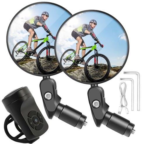 Fahrradspiegel 2 Stück und Fahrradhupe, Rückspiegel Fahrrad Lenker | Fahrrad Spiegel Set, Hd-Sicht, 360°-Drehung, 120 dB Fahrradlautsprecher, IPX4 Wasserdicht, für Fahrräder,Mountainbikes
