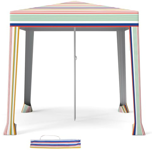 HOMASIS Tenda da Spiaggia 2 x 2 M, Gazebo da Spiaggia Portatile con Borsa da Trasporto, Tenda Pop-Up con Protezione Solare, Parasole da Mare con Portasciugamani per Famiglia, Vacanze, Colorato