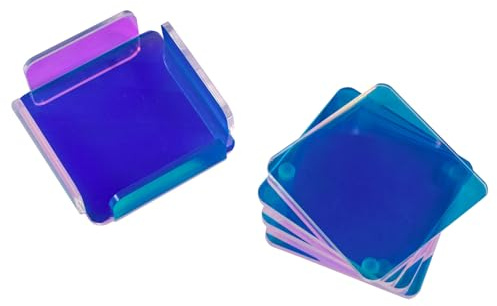 Acrylic Coasters for Drinks-Set of 4-4 Inch Prism Round Coaster with Holder Cup mat for Office, Coffee Bar, Home Decor