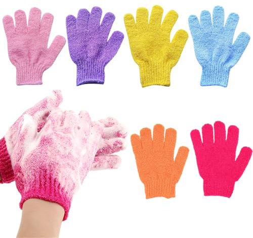 BCHKO 6-teilige Peeling-Handschuhe, geeignet für Körper und Gesicht, Massage-Badhandschuhe für Frauen, Dusch-Spa. (Mehrfarbig)