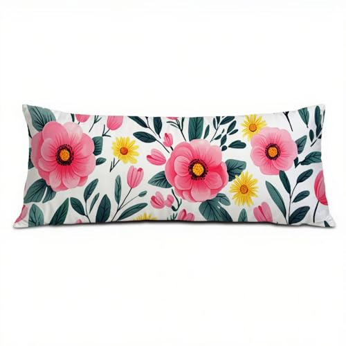 Federe Cuscino Letto 30 x 90 cm, Cuscini per Divano in Lino Cotone Morbida e Traspirante, Rosa Copricuscino Letto con Cerniera Invisibile Federe Cuscini per Decorativi Camera da Soggiorno Fiore Q-480
