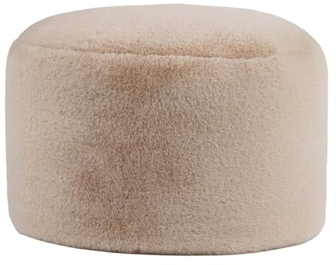 Icon Milano Kunstfell Sitzsack Hocker mit Füllung, Beige | In Deutschland Hergestellt, Flauschiger Kaninchen Kunstfell Stoff, Fußhocker für Wohnzimmer und Schlafzimmer
