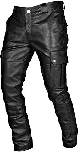 Lederhose Herren Bikerhose Stretch Lederjeans Gothic Steampunk Vintgae Motorradhose Western Style Wanderhose Geschnürt Schwarz Hose für Nachtclub Schmale Passform Bikerjeans
