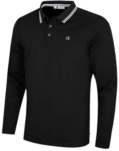 Calvin Klein Mens Campus Long Sleeve Stretch Tipped Polo Shirt