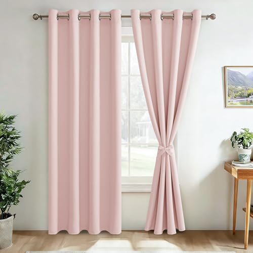 JIUZHEN 2er Set Verdunklungsvorhänge Vorhang Blickdicht Ösen H245xB140cm | Blush Rosa Gardinen kinderzimmer mit Raffhalter Thermovorhang Kältechutz gegen Kälte und Hitze, Wohnzimmer, Schlafzimmer