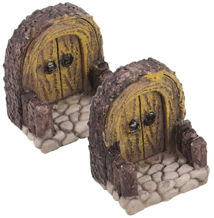 GLEAVI Lot de 2 Mini Portes Féeriques en Bois pour Décoration Extérieure de Jardin, Porte Miniature Cintrée pour Maison de Poupée, Ornement de Jardin Féerique et Accessoire Déco Noël,