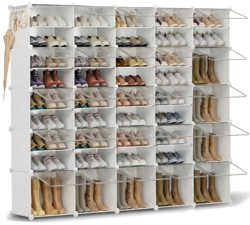 HOMICKER Schuhregal, Schuhschrank mit 44 Fächern, schuhregal hoch und schmal, schuhregal weiß, schuhschrank hoch geschlossen für Garderobe Flur Schlafzimmer Eingang, DIY anpassbar