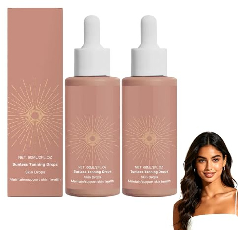 2 Stück Bräunungstropfen,60ml Bräunungstropfen zum Trinken,Selbstbräuner tropfen für Gesicht und Körper,Sunless Tanning Drops für natürliche Bräune, Ohne Sonnenschäden,Schnelle Bräunung