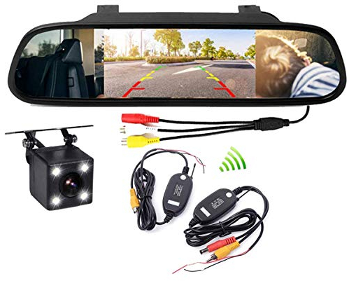 VIGORFLYRUN PARTS LTD 4.3 Rétroviseur Moniteur pour Voiture + 4LED Caméra de Recul Vision Nocturne émetteur sans Fil