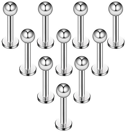 Briana Williams 10 pz 1.2mm Nero Titanio Anodizzato 316L Acciaio Chirurgico Labret Anello al Labbro/Trago/Helix/Cartilagine Orecchio Stud Bilanciere, 6-8mm Barretta Corpo Piercing Gioielli