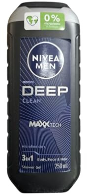 Nivea Deep Clean - Gel de ducha para hombre (3 unidades, 250 ml)
