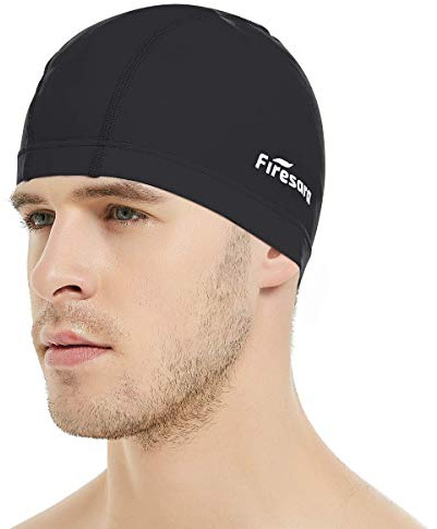 Lycra Gorra de Baño, Firesara Gorra de natación Anti-Tear Cómodo Sin Deslizamiento para Los Hombres Mujer Largo Cabello Corto Adulto Muchachos Chicas-Negro