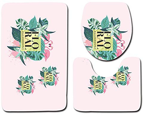 EU-VV Alfombra De Baño Antideslizante + Alfombra En Forma De U + Cubierta Del Asiento Del Inodoro, Conjunto Flamenco Gratis Alfombra De Felpudo Absorbentes Alfombra De Baño Dormitorio (Flamenco 24)