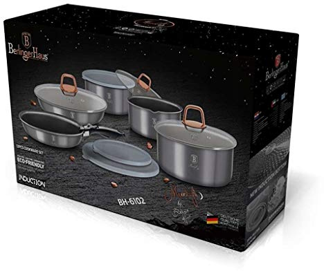 Cookware Set 12-Pieces Marble Finish with Detached Ergonomic Handle by Berlinger Haus
