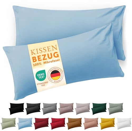 Blumtal Kissenbezug 40 x 80, 2 Stück - Oeko-TEX zert. Kissenbezüge 100% Mikrofaser in extra weich & waschmaschinenfest - Bezug Kissen 40x80 Blau