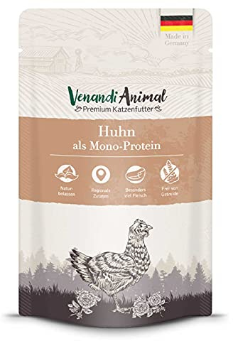 Venandi Animal Katzenfutter Nass | 100% frisches Fleisch | Single Protein: auch für Katzen mit empfindlichem Magen geeignet (Huhn, 12 x 125g)