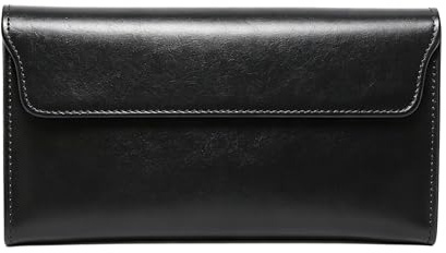 BAWAKO Portefeuille long en cuir véritable avec fermeture à glissière, compartiment à monnaie, fentes pour cartes, Noir , W10,5