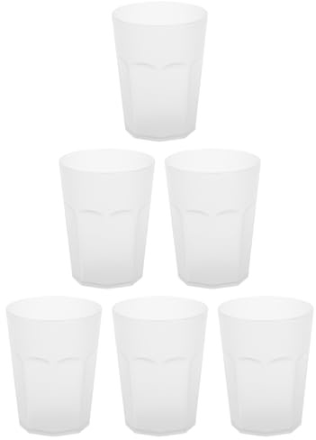 Engelland - 6 x Plastikbecher, Trinkbecher, Weiß, Frostoptik, 250 ml, mit Eichstrich, bruchfest, stapelbar, Mehrweg, Kunststoff, wiederverwendbar, Party-Becher, Trink-Glas