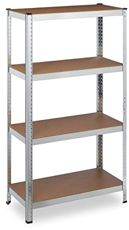 Relaxdays lagerhyllor, kontorshyllor med 4 hyllplan, lasthyllor, hyllor metall, maxlast 280 kg, 157 x 80 x 40 cm, silver