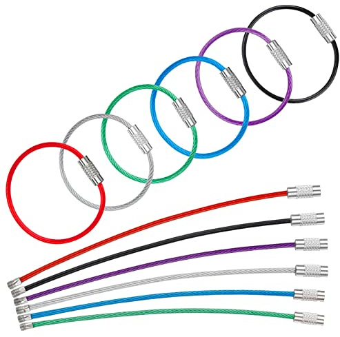 Uniclife Câble Porte-Clés 12 cm en Fil Métallique en 6 Couleurs Différentes Porte Clés en acier inoxydable pour randonnée en plein air porte-clés résistant et connectable pour les bagages 12 pièces