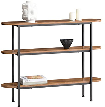 SoBuy Table Console réglable 110x25x86cm pour entrée | Buffet avec 2 compartiments, style industriel, cadre en fer, panneaux vintage, charge 60kg FSB67-WS