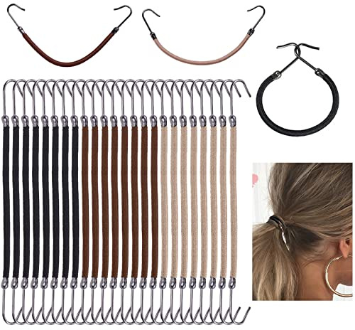 VEGCOO 24 Piezas Gomas de Pelo Ganchos Elástica, Gomas Pelo Ajustables Ganchos Pelo Coleteros Pelo Mujer