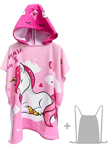JORAKI Kids Hooded Beach Bath Towel, Kids Poncho Towel Swimming Towel Microfibre Ultra Soft and Extra Large Bathrobe for Girls Boys Children 6-14 Years Old (Unicorn)
