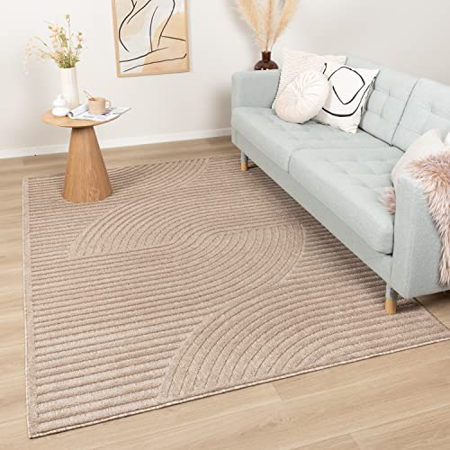 FRAAI | Home & Living Teppich Modern - Nori Curves Taupe - Kurzflor - Gestreift, Boho, Modern, Skandinavisch, Wohnzimmer, Esszimmer, Schlafzimmer - Carpet