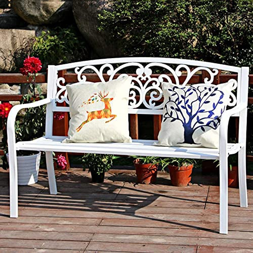 ZMYJTO 51 Garten-Metallbank im Freien, Veranda-Bank mit floralem Design, Rückenlehne und Armlehne, Möbelbank aus Gusseisen, Stahlrahmen, für 2-3 Personen, Lattensitz für Park, Hof und Rasen (Color