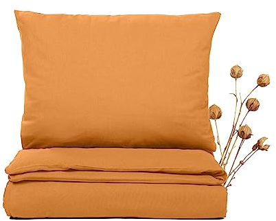 JONA SLEEP® Premium Leinen Bettwäsche (135 x 200 cm) - 50% Leinen, 50% Baumwolle - hochwertige Verarbeitung | atmunsaktiv, raumfluftregulierend | schadstoffgeprüft (orange)