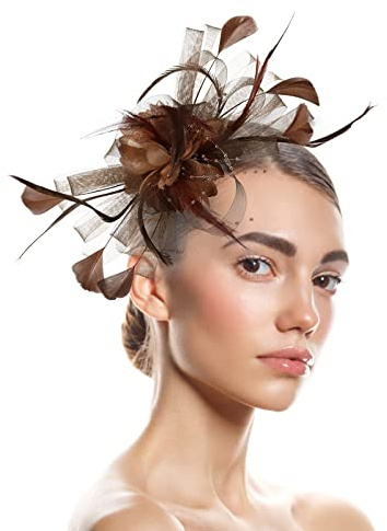 Fascinator Damen, Fascinator Damen Hut Blume Mesh Federn Kopfschmuck Braut Bankett Hochzeit Kopfbedeckung Flower Federn Haarschmuck Tea Party Stirnband Frauen Mädchen Cocktail Headwear