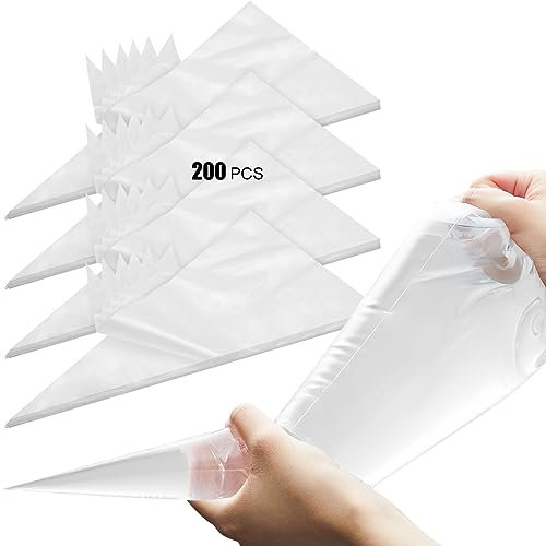 Bokon Lot de 200 poches à douille jetables de 53,3 cm - Très grandes poches à douille anti-éclatement et antidérapantes - Pour décoration de gâteaux - Transparentes