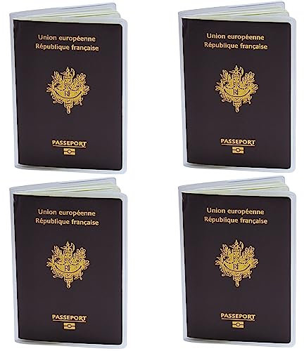 Ugozen Porta Pasaporte Transparente | Estuche de Protección Práctico para Pasaportes | Funda para Pasaporte de Viaje- Ideal para Hombres y Mujeres Viajeros Fabrication Francesa X4