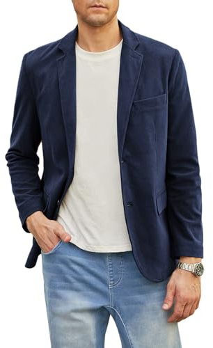 Elegancity Mens Blazer Suit Jacket Smart Casual Slim Fit Corduroy Jackets Coat Lightweight 2 Button Suit Blazers with Pockets (Blue, X-Large)