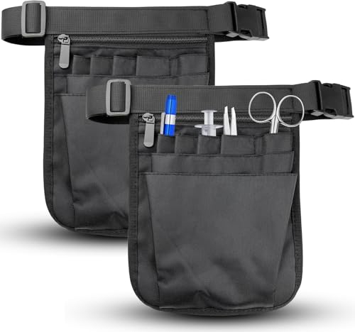 WZYTEU 2 Stück Krankenschwester Tasche, Nurse Bag mit Verstellbarem Gürtel für Arbeit, Krankenschwester, Barbier, Vet(Schwarz, 25 × 17 cm)