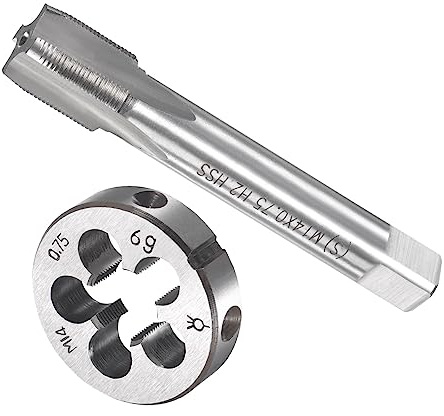 CoCud Gewindeschneiden und Matrize Set M14 x 0.75 Gewinde Schnellarbeitsstahl Maschine Schrauben Gewindebohrer und Rundmatrizen - (für Gewindeschneiden Reparieren) 1Set