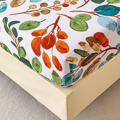 Spannbettlaken 200x220 cm - Bunte Frühling Blumenmuster - Spannbettuch Bis 30 cm Matratzenhöhe - Bettlaken Weiche Polyester-Mikrofaser Grün